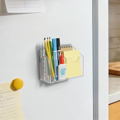 AITEE Magnetic Pen Holder for Refrigerator, Whiteboard & Locker - Acrylic 3-Magnet Organizer with Non-Slip Pads, Holds Markers, Pens, Scissors & Notes, Clear Accessory for Office, Classroom, Kitchen in Kuwait