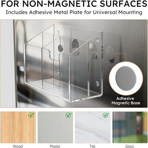 AITEE Magnetic Pen Holder for Refrigerator, Whiteboard & Locker - Acrylic 3-Magnet Organizer with Non-Slip Pads, Holds Markers, Pens, Scissors & Notes, Clear Accessory for Office, Classroom, Kitchen in Kuwait