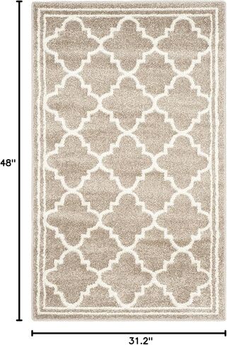 سجادة SAFAVIEH Amherst Collection - 2'6" x 4'، قمح وبيج، تصميم تعريشة مغربية، لا يتساقط ويسهل العناية به، مثالي للمناطق ذات حركة المرور العالية في المدخل، وغرفة المعيشة، وغرفة النوم (AMT422S) in Saudi Arabia