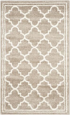 سجادة SAFAVIEH Amherst Collection - 2'6" x 4'، قمح وبيج، تصميم تعريشة مغربية، لا يتساقط ويسهل العناية به، مثالي للمناطق ذات حركة المرور العالية في المدخل، وغرفة المعيشة، وغرفة النوم (AMT422S) in Saudi Arabia