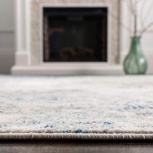 سجادة SAFAVIEH Brentwood Collection Runner - 2 × 8 بوصة، رمادي فاتح وأزرق، تصميم تجريدي حديث، لا يتساقط ويسهل العناية به، مثالي للمناطق ذات الحركة المرورية العالية في غرفة المعيشة وغرفة النوم (BNT822F) in Saudi Arabia