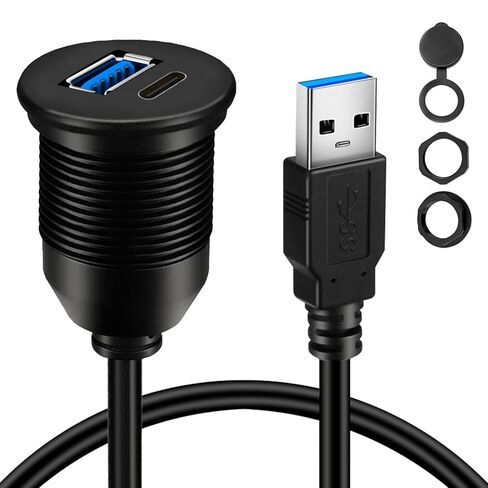 BATIGE Single Port USB 3.0 Male to Type C 3.0 Female Car Flush Mount Cable USB C 3.0 Panel Mount Extension Cable for Car Truck Boat Motorcycle Dashboard 3ft in Saudi Arabia