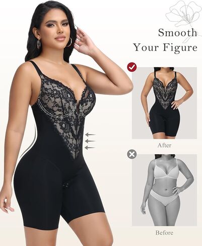 Low Back Lace Shapewear Bodysuit Full Body Shaper Fajas Colombianas Butt Lifting Compression Shapewear Short Thighs Slimmer in Kuwait