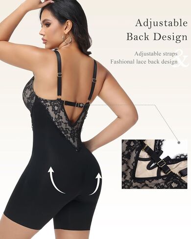 Low Back Lace Shapewear Bodysuit Full Body Shaper Fajas Colombianas Butt Lifting Compression Shapewear Short Thighs Slimmer in Kuwait