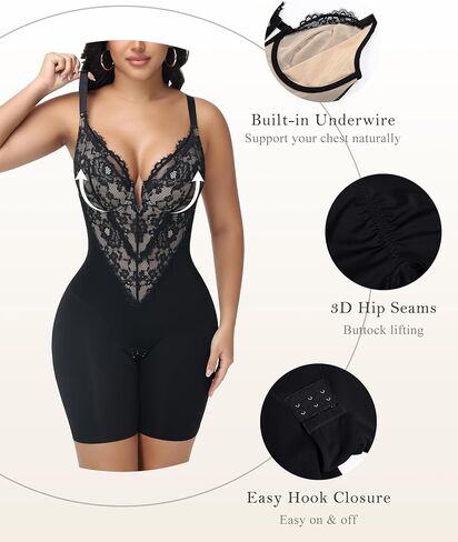 Low Back Lace Shapewear Bodysuit Full Body Shaper Fajas Colombianas Butt Lifting Compression Shapewear Short Thighs Slimmer in Kuwait