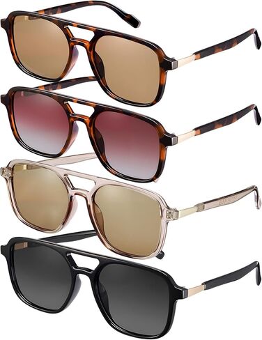 JATEBI 4 Pieces Retro Aviator Sunglasses for Women Men Polarized Trendy Vintage 70s Rectangle Sun Glasses UV400 Protection in Saudi Arabia