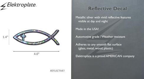 Elektroplate Christian Fish with Cross Metallic Silver Reflective Decal Sticker (4" x 1.4") | Premium Glossy All Weather for Car, Water Bottle, Laptop, Tablet, Cooler, Phone | Made in The USA in Saudi Arabia