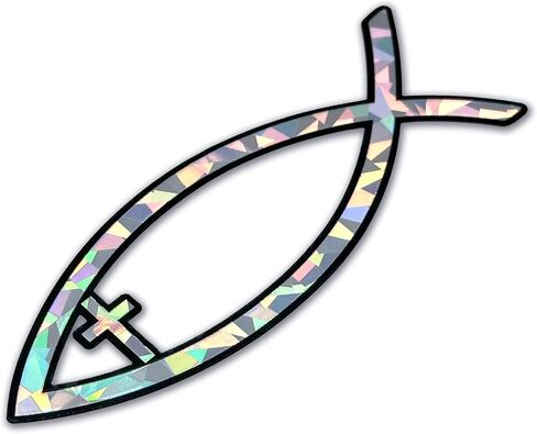 Elektroplate Christian Fish with Cross Metallic Silver Reflective Decal Sticker (4" x 1.4") | Premium Glossy All Weather for Car, Water Bottle, Laptop, Tablet, Cooler, Phone | Made in The USA in Saudi Arabia