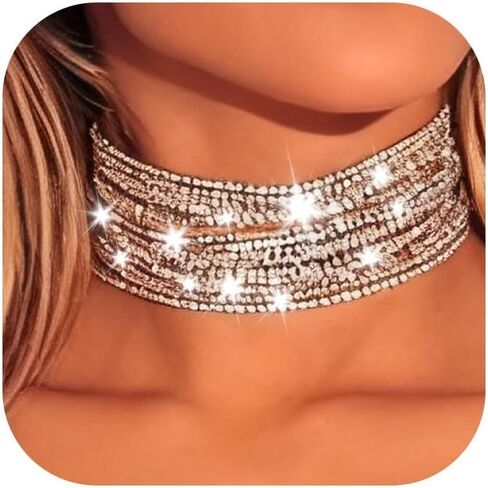 Rhinestone Choker Necklace for Women Silver Sparkly Crystal Necklace Wedding Jewelry Dainty Statement Accessories in Kuwait