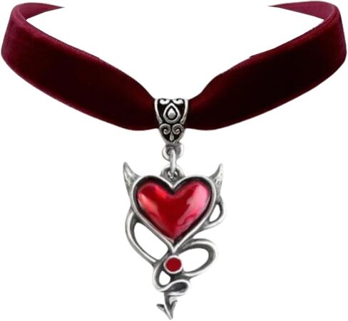 GYRMMUE Gothic Velvet Choker,Punk Style Satan Devil Pendant Necklace Vintage Black Red Crystal Heart Necklaces Mystery Vampire Jewelry for Women in Saudi Arabia