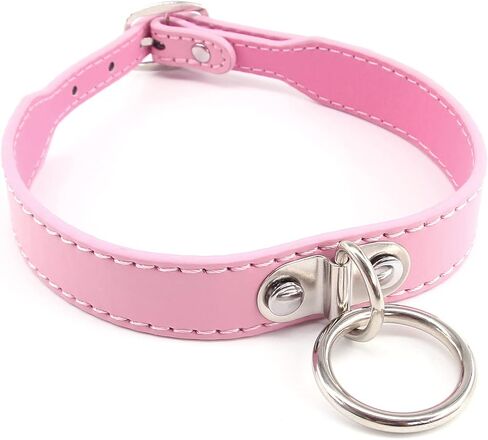 Women Punk Style Pink Leather Necklace Choker Collar, Lady Gothic O Ring Pendant Necklace Collar in Saudi Arabia