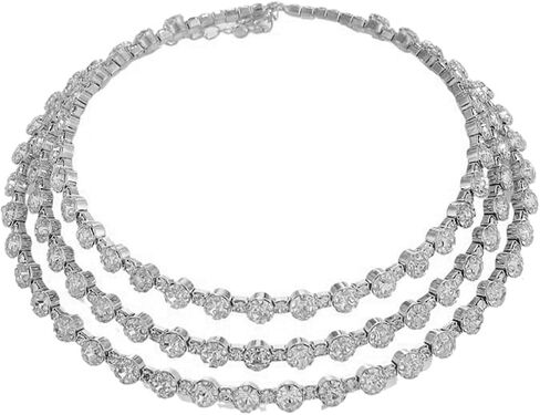 Silver Rhinestone Necklace for Women Sparkly Tennis Choker Necklaces for Woman Layered Wedding Necklaces for Brides Rhinestone Jewelry in Kuwait