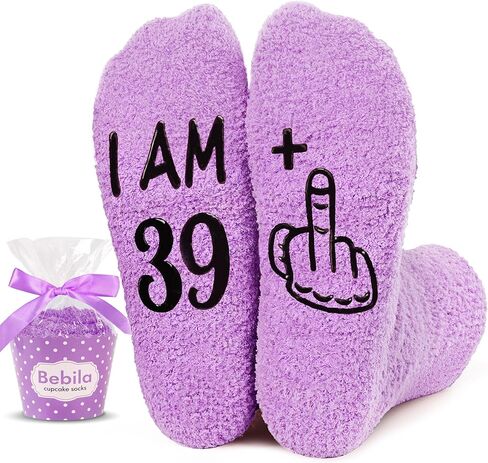 Bebila Birthday Gifts for Women Funny Socks for 30 40 50 60 70 Year Old Woman Birthday Gifts for Mom Sister Wife Friends (US, Alpha, One Size, Regular, Regular, I Am 40 Pink) in Kuwait