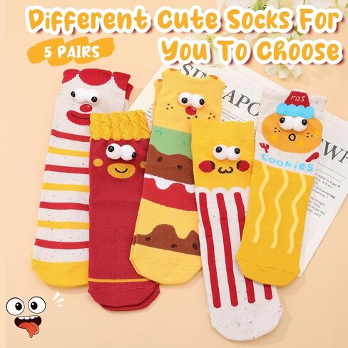 5 Pairs Crazy Socks, Silly Socks, Novelty Funny Food Sock with 3D Eyes for Men Women Food Theme Gag Gift Birthday in Saudi Arabia