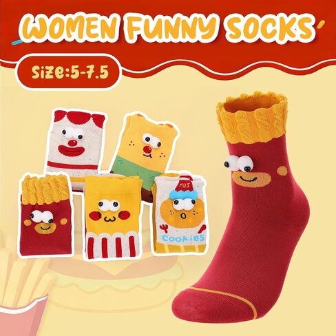 5 Pairs Crazy Socks, Silly Socks, Novelty Funny Food Sock with 3D Eyes for Men Women Food Theme Gag Gift Birthday in Saudi Arabia
