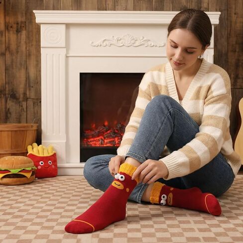 5 Pairs Crazy Socks, Silly Socks, Novelty Funny Food Sock with 3D Eyes for Men Women Food Theme Gag Gift Birthday in Saudi Arabia