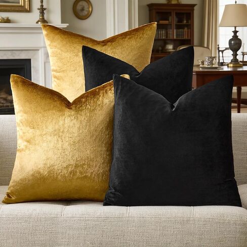 أغطية وسائد مزخرفة من GIGIZAZA مقاس 18 × 18، ذهبي أسود ناعم، مجموعة من 4 أغطية وسائد مخملية مربعة in Kuwait