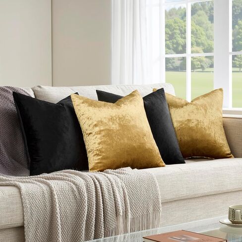 أغطية وسائد مزخرفة من GIGIZAZA مقاس 18 × 18، ذهبي أسود ناعم، مجموعة من 4 أغطية وسائد مخملية مربعة in Kuwait
