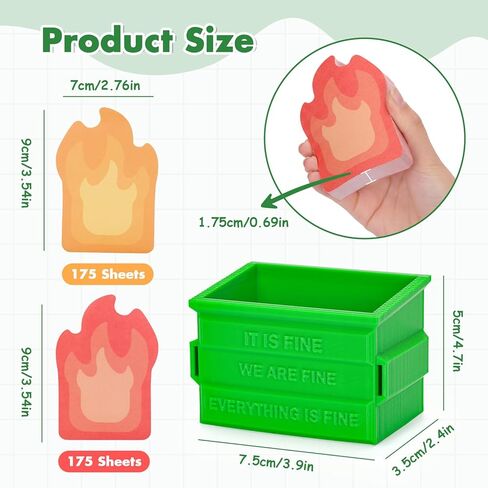 Dumpster Fire Sticky Notes Set, 350 Sheets Funny Sticky Post It Notes for Work and Office, Dumpster Fire Desk Accessories for Coworkers Boss Gift Christmas Birthdays (Garbage Can Set) in Saudi Arabia