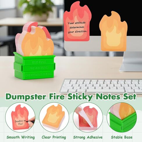 Dumpster Fire Sticky Notes Set, 350 Sheets Funny Sticky Post It Notes for Work and Office, Dumpster Fire Desk Accessories for Coworkers Boss Gift Christmas Birthdays (Garbage Can Set) in Saudi Arabia
