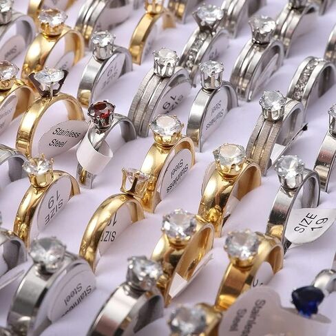 مجموعة خواتم من الفولاذ المقاوم للصدأ مكونة من 36 قطعة من خواتم الزركون للنساء، مجموعة مجوهرات عصرية بالجملة بكميات كبيرة in Kuwait