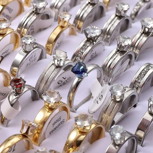 مجموعة خواتم من الفولاذ المقاوم للصدأ مكونة من 36 قطعة من خواتم الزركون للنساء، مجموعة مجوهرات عصرية بالجملة بكميات كبيرة in Kuwait