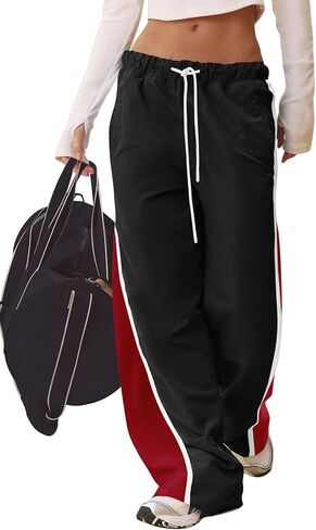 Panadila Women Wide Leg Track Pants Y2K Parachute Pants Color Block Baggy Sweatpants Elastic Waist Trousers in Saudi Arabia
