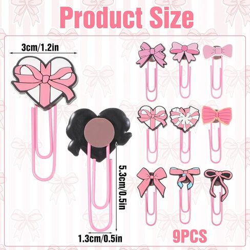 9 Pcs Cute Pink Bow Bookmarks, Coquette Metal Large Bookmarks Preppy Book File Page Marker Clips for Pagination Organize Folder Memo Clip Office Supplies Gifts Wedding Decoration in Kuwait