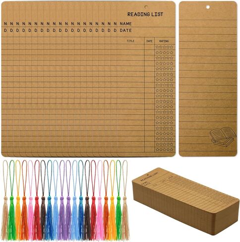 100 مجموعة من الإشارات المرجعية لقائمة القراءة مع شرابات - مجموعة علامات كتاب بطاقات المكتبة مقاس 3 × 8، وسجل قراءة البطاقات ومتتبع الكتب لمحبي الكتب ونوادي الكتب ومستلزمات العودة إلى المدرسة (أبيض) in Kuwait
