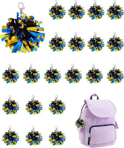 20Pcs Cheer Pom Pom Keychain Bag Charms Cheerleader Gifts Bulk Foil Cheer Keychains for Women Bag Accessories in Kuwait