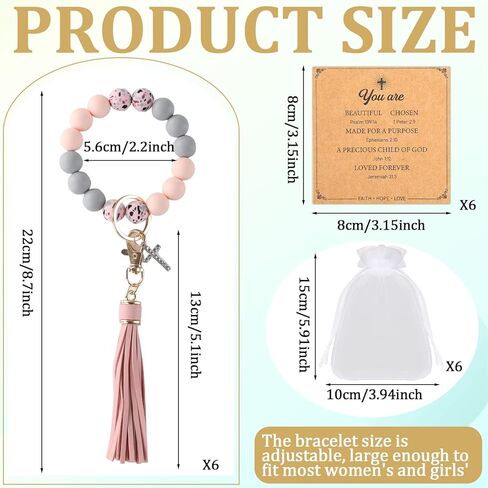 6 Sets Christian Silicone Cross Keychain Bracelet for Women Religious Key Ring Bracelets Bulk Silicone Wristlet Keychains Beaded Bangle Chains Inspirational Christian Bible Verse Jewelry Gifts in Saudi Arabia