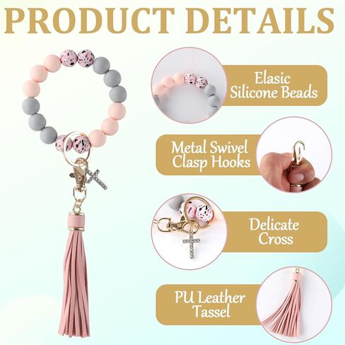 6 Sets Christian Silicone Cross Keychain Bracelet for Women Religious Key Ring Bracelets Bulk Silicone Wristlet Keychains Beaded Bangle Chains Inspirational Christian Bible Verse Jewelry Gifts in Saudi Arabia