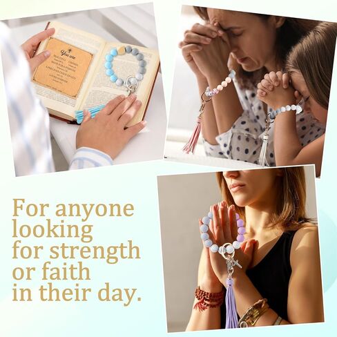 6 Sets Christian Silicone Cross Keychain Bracelet for Women Religious Key Ring Bracelets Bulk Silicone Wristlet Keychains Beaded Bangle Chains Inspirational Christian Bible Verse Jewelry Gifts in Saudi Arabia
