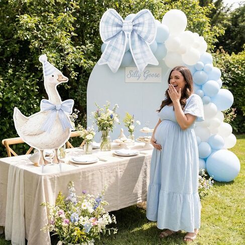 RattanView Silly Goose Birthday Party Decorations 35.4inch 1st Birthday Silly Goose Backdrop Duck and 23.6inch Pink Gingham Background Bow Baby Shower Party Supplies for Animal Baby Shower in Saudi Arabia