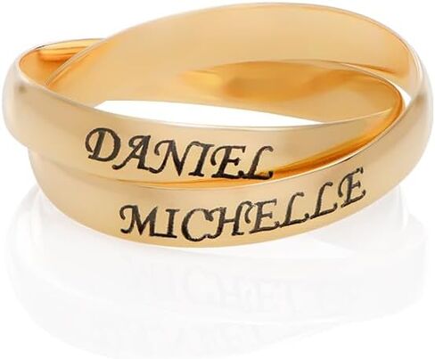 MyNameNecklace Personalized Charlize Russian Ring - 2 or 3 Interlocking Rings - Sterling Silver, 10k Solid Gold, 18K Gold Rose Plated or Vermeil - With Birthstone or Diamond Options in Kuwait