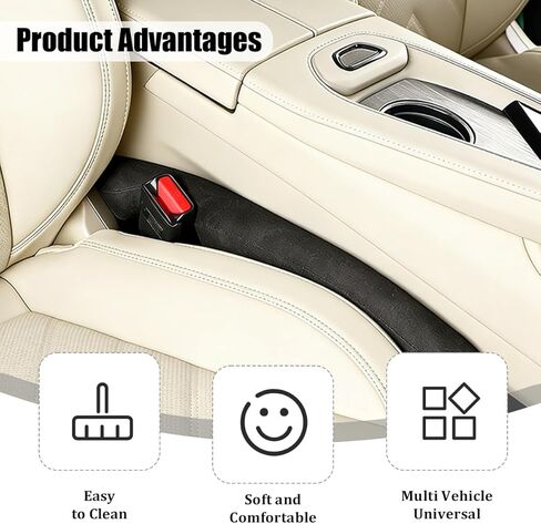 2PCS Car Seat Gap Filler, 2PCS Leather Between Chair Console Gap Plug to Impede ltems from Dropping, Automotive Interior Seat Seam Guard Stopper, Universal for Sedan RV Truck (Black) in Saudi Arabia