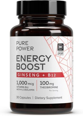 Dr. Mercola Pure Power Energy Boost, 30 Servings (30 Capsules), Ginseng + B12, Dietary Supplement, Boosts Physical & Mental Energy, Non-GMO in Kuwait