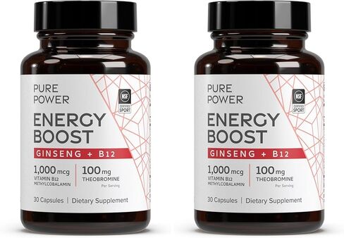Dr. Mercola Pure Power Energy Boost, 30 Servings (30 Capsules), Ginseng + B12, Dietary Supplement, Boosts Physical & Mental Energy, Non-GMO in Saudi Arabia