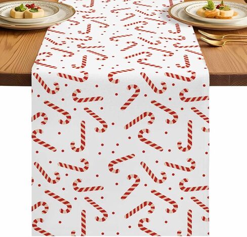 عيد الميلاد الجدول العداءين حلوى قصب الجدول عداء مضمد والأوشحة عدم الانزلاق الجدول القماش الزينة لعيد الميلاد عطلة عشاء الأطراف الأبيض الأحمر عيد الميلاد عداء 13x72 بوصة in Kuwait