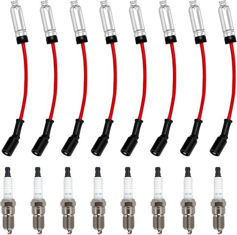 9748HH Spark Plug Wires Set with 41-110 Iridium Spark Plugs Compatible with Chevy Silverado Tahoe Suburban GMC Sierra Yukon Cadillac Escalade 4.8 5.3 6.0 6.2 V8, Replace 41-162 48322 9748GG (8 Set) in Kuwait