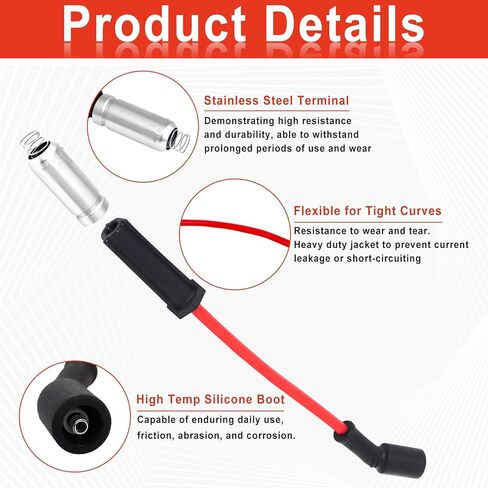 9748HH Spark Plug Wires Set with 41-110 Iridium Spark Plugs Compatible with Chevy Silverado Tahoe Suburban GMC Sierra Yukon Cadillac Escalade 4.8 5.3 6.0 6.2 V8, Replace 41-162 48322 9748GG (8 Set) in Kuwait