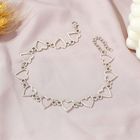Silver Heart Chain Choker Necklace for Women in Saudi Arabia