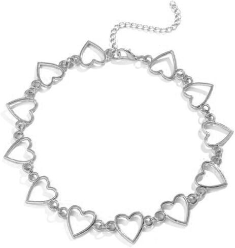 Silver Heart Chain Choker Necklace for Women in Saudi Arabia