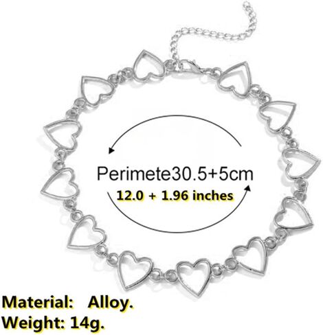 Silver Heart Chain Choker Necklace for Women in Saudi Arabia