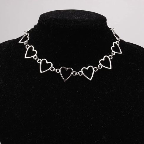 Silver Heart Chain Choker Necklace for Women in Saudi Arabia