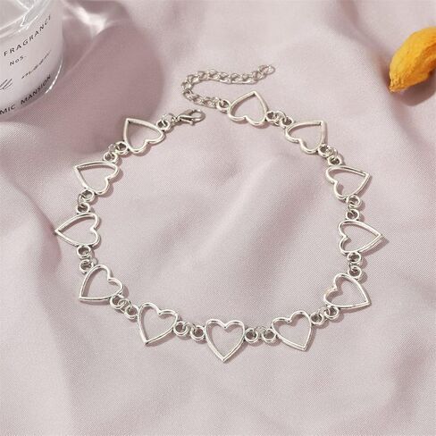 Silver Heart Chain Choker Necklace for Women in Saudi Arabia