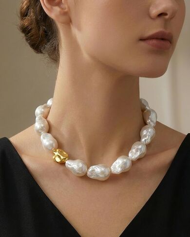Baroque Pearl Necklace For Women White Gold Chunky Necklaces Pearl Choker Necklace Jewelry Gift in Kuwait