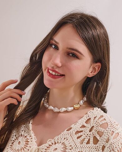 Baroque Pearl Necklace For Women White Gold Chunky Necklaces Pearl Choker Necklace Jewelry Gift in Kuwait