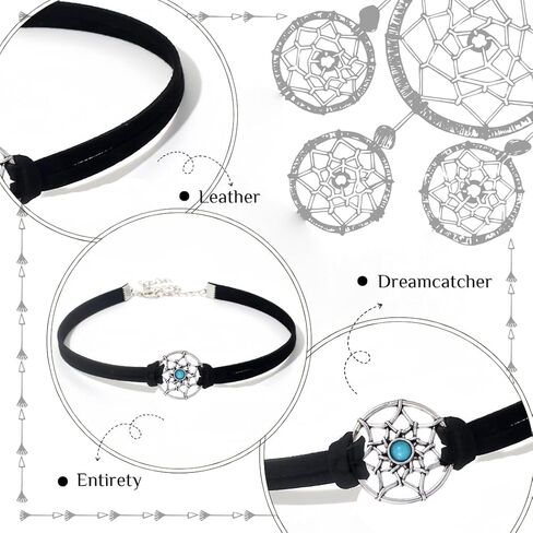 Aluinn Dream Catcher قلادة سوداء للنساء من الجلد المخملي، قلادة من الدانتيل، قلادة بطبقات بوهو، هدايا مجوهرات قوطية للنساء in Kuwait