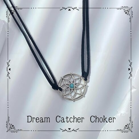 Aluinn Dream Catcher قلادة سوداء للنساء من الجلد المخملي، قلادة من الدانتيل، قلادة بطبقات بوهو، هدايا مجوهرات قوطية للنساء in Kuwait
